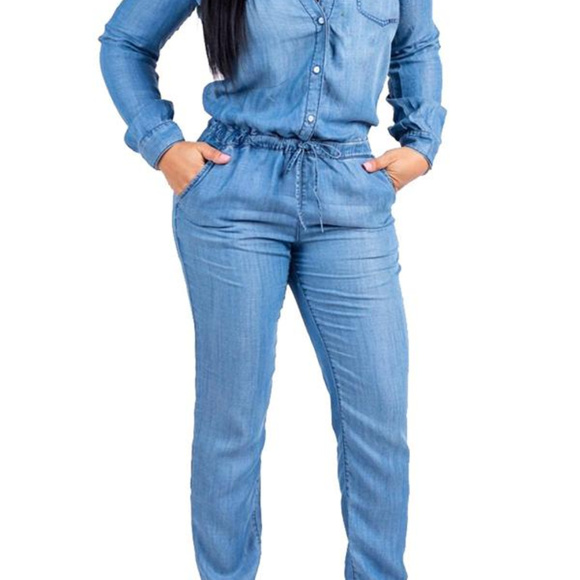 Blue Denim One-piece Jumpsuit - Picture 1 of 2